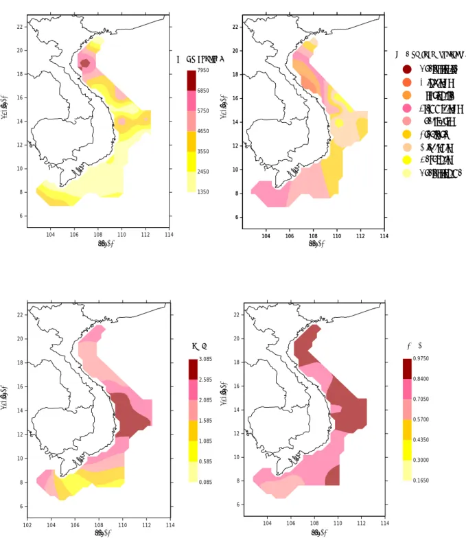 Fig. 2. a) Total cell/L density, b) Dominant nanoplankton species, c) Diversity H index  and d) Evenness J index in the Vietnamese  waters of the South China Sea (April-June 1999 cruise survey).