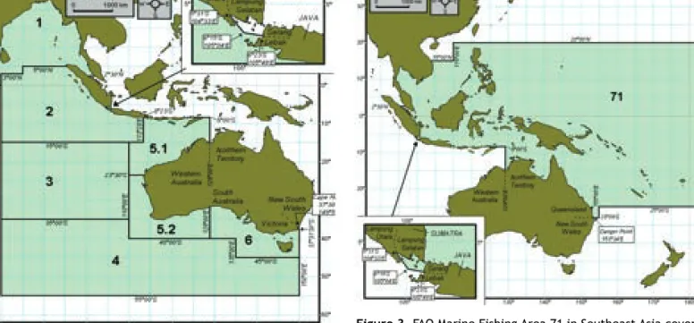 Figure 2. FAO Marine Fishing Area 57 in Southeast Asia covers  the marine fishing areas of Myanmar, Thailand (Andaman Sea),  Malaysia (West Coast of Peninsular Malaysia), and Indonesia  (Malacca Strait, West Sumatra and South Java, and Bali-Nusa 