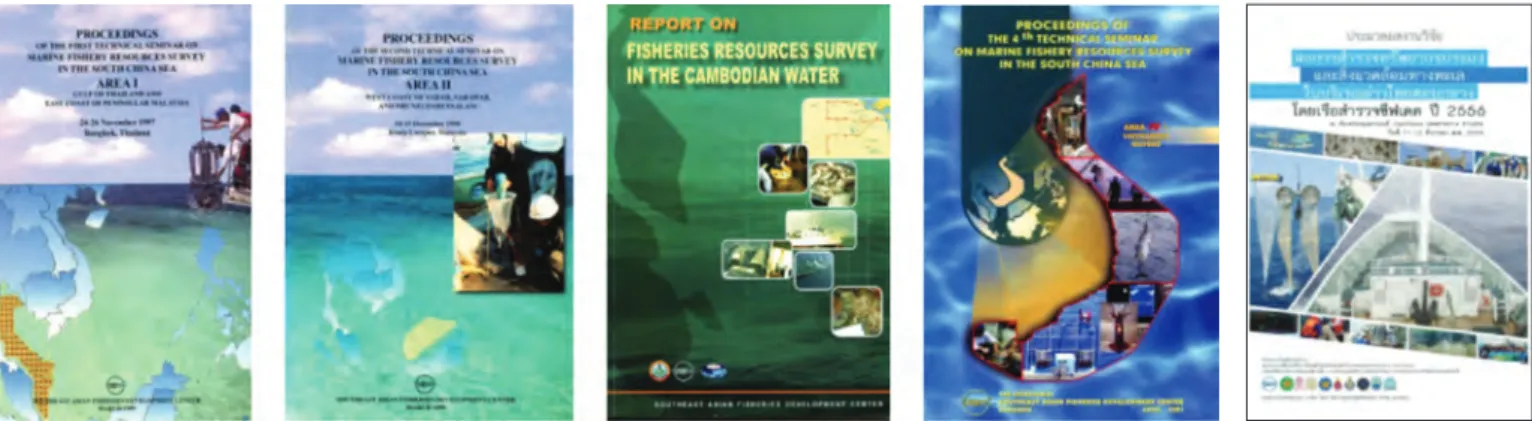 Figure 2. Some of the publications on the results of the collaborative research surveys conducted by SEAFDEC/TD since 1996