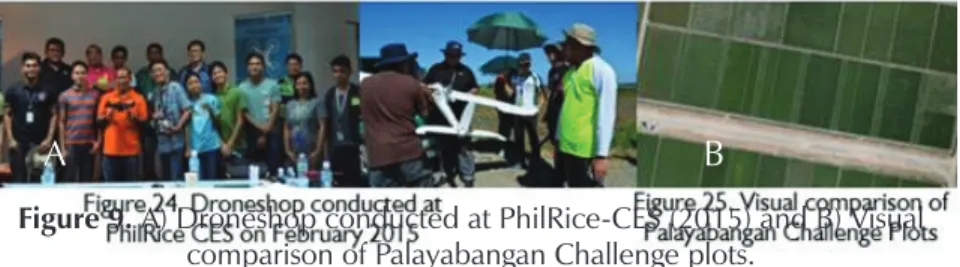 Figure 9. A) Droneshop conducted at PhilRice-CES (2015) and B) Visual  comparison of Palayabangan Challenge plots.