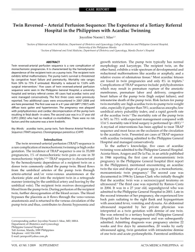 Twin Reversed – Arterial Perfusion Sequence: The Experience Of A 