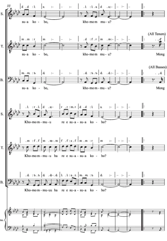 Figure 7: Chabana sa khomo, transcribed by Christine Lucia into dual staff-solfa notation, p