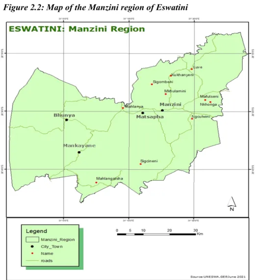 Figure 2.2: Map of the Manzini region of Eswatini 