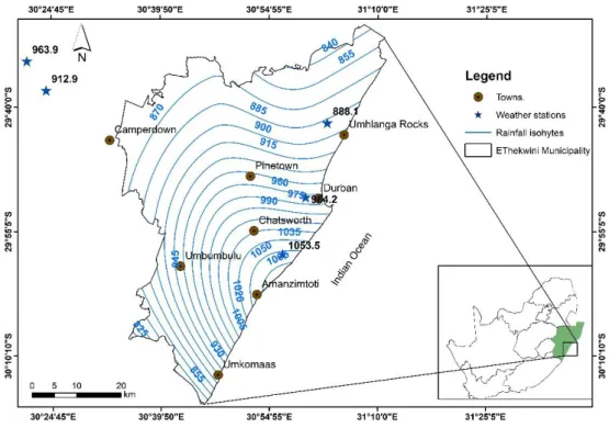 Figure 5.1. The eThekwini District Municipality rainfall distribution. 