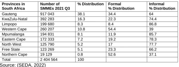 Table 2.9: Distribution of SMMEs per province 