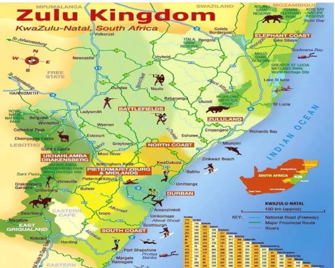 FIGURE 4.2:  DESTINATIONS MAP OF KWAZULU NATAL 