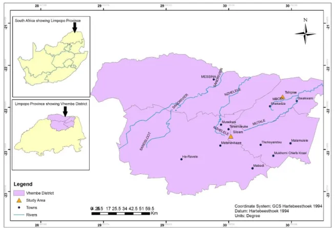 Figure 1.1: Map of Vhembe District showing Siloam and Tshipise geothermal springs,                       Limpopo Province, South Africa 
