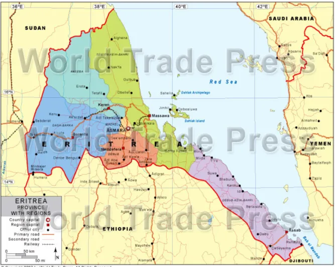 Figure 3. Eritrea: Political landscape. From “World Trade Press,” 2012. (Google Maps)  Reprinted with permission.