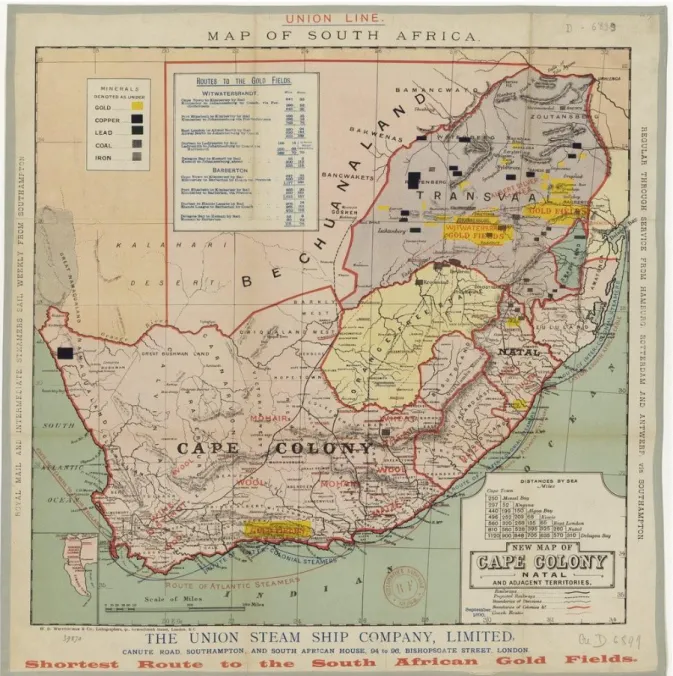 Figure 4.2: Union Line: New Map of Cape Colony, Natal, and Adjacent Territories  Source: The Union Steam Ship Company (London), 1890