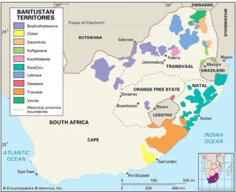 Figure 5.1: Map of Bantustan territories 