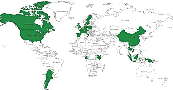 Figure 3. Countries (shaded) that reported AMR in rodents in the period 2010–2020. The search was based on PubMed Central and Google Scholar databases.