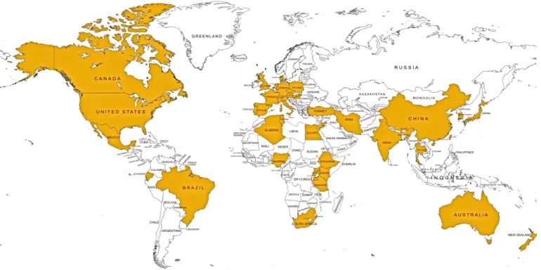 Figure 4. Countries (shaded) that reported AMR in pets in the period 2010–2020. The search was based on PubMed Central and Google Scholar databases.