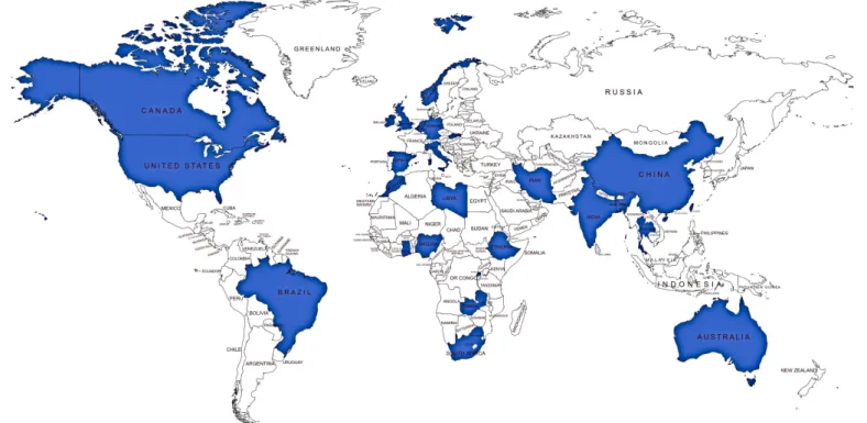 Figure 2. Countries (shaded) that reported AMR in insects between 2010–2020. The search was based on PubMed Central and Google Scholar databases.
