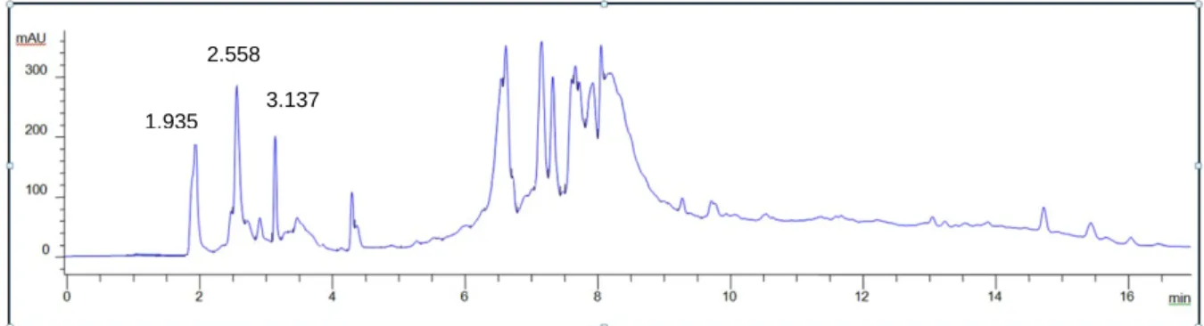Figure  3.3  HPLC  chromatogram  of  the  crude  UV-irradiated  extract  of  Cotyledon  orbiculata