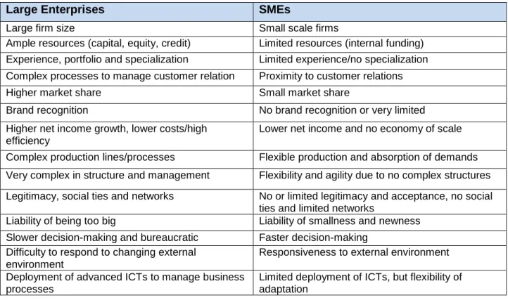 Table 2-2: Comparison of features between large enterprises and SME - adopted from (Curraj, 2018:44) 