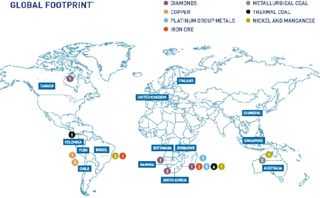 Figure 5.1 Anglo American Corporation global footprint.  