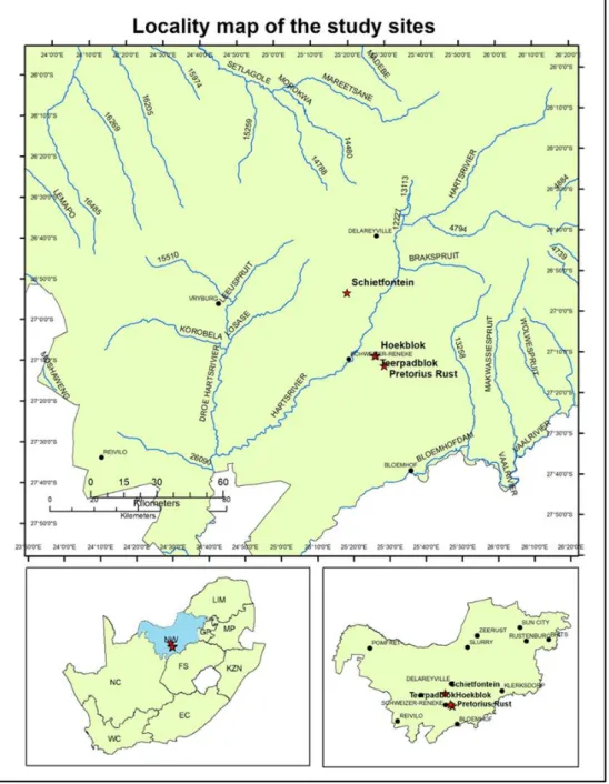 Figure 3-1:  Locality map of the study sites 