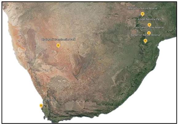 Figure  3-1  indicates  the  geographical  location  of  the  selected  cases,  with  cases  representing  five of the nine provinces in South Africa