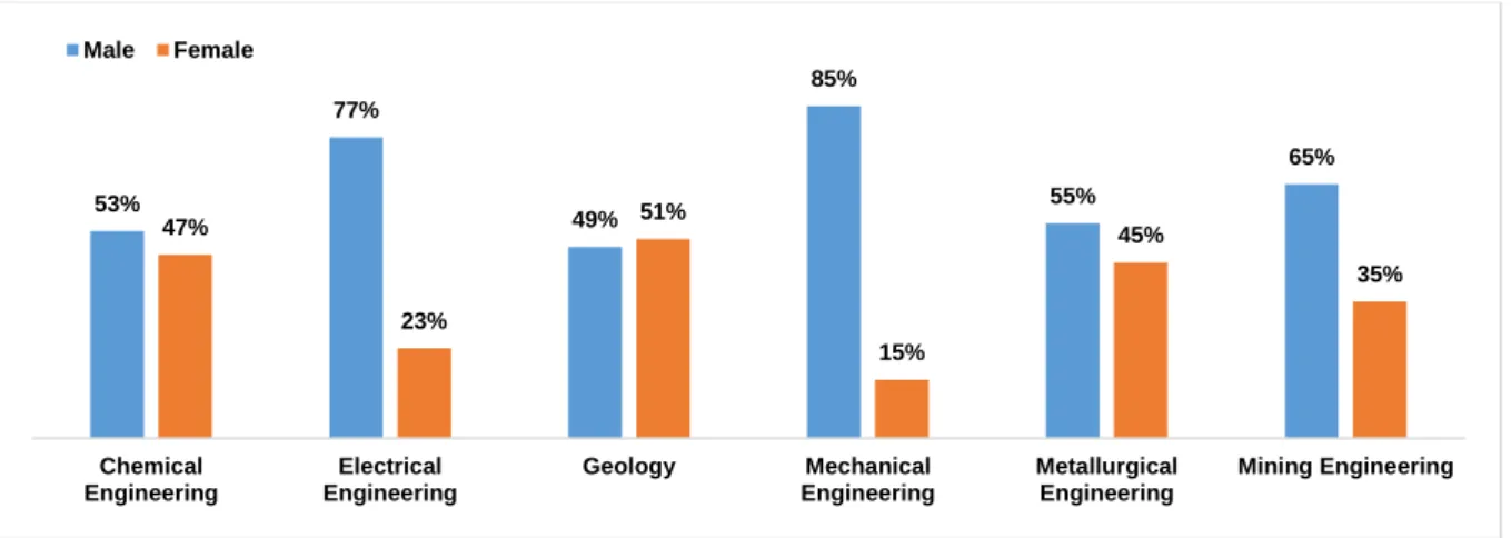 Figure 3.1: Percentage of graduates in mining-related qualifications in 2016 (by gender)  Source: MQA (2019b) 