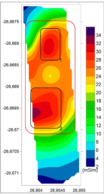 Figure 4-4: Interpolated results (all three traverses) of the EM 34-3 for the HD, as measured  during the fieldwork of this study