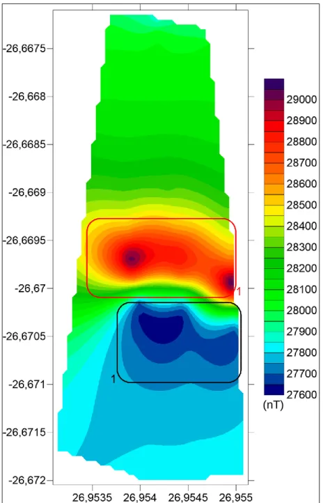 Figure 4-6: The contour map of the magnetic intensity as measured by the Proton Memory  Magnetometer (G5)