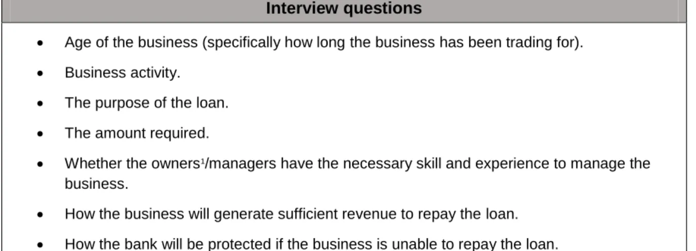 Table 3-1:  Interview questions  
