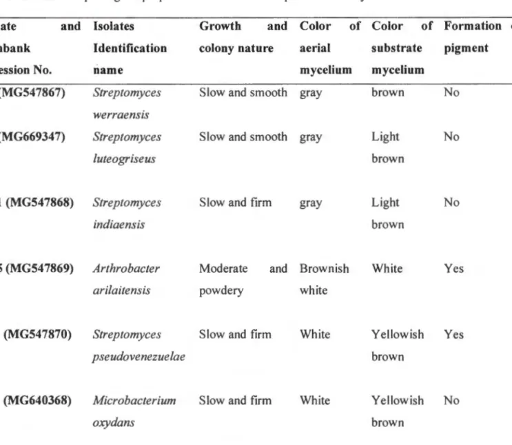 Table 2.2 :  Morphological properties of isolated rhizo spheric actinomycetes 
