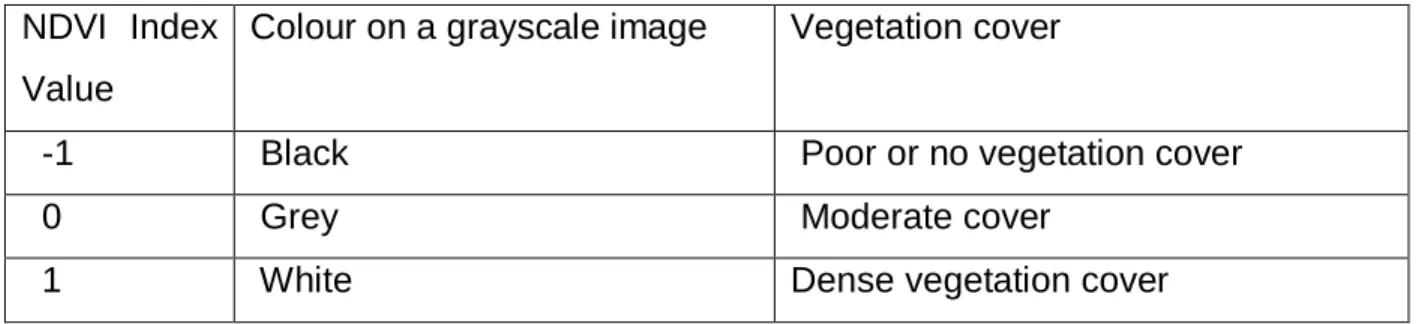 Table 2. 1: Typical results and interpretation of NDVI images. 