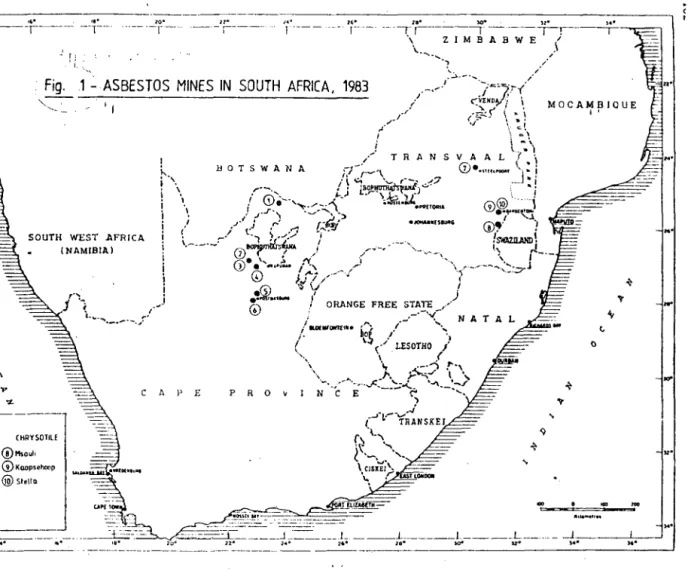 Fig.  .1  .:.  ASBESTOS  MINES  IN  SOUTH  AFRICA,  1983 