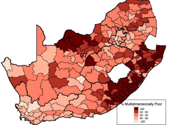 Figure 2: Incidence of multidimensional youth poverty in South Africa, by municipality, 2011 