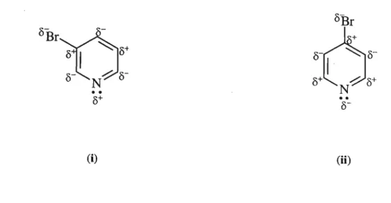 Figure 2.1.2. Localised relative charges on 3-Br-pyridine (i) and 4-Br-pyridine (ii).