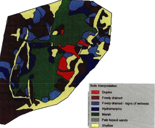 Figure 6.1 Simple interpretation of detailed soil survey map ofthe Weatherley catchment (ISCW, 2000)