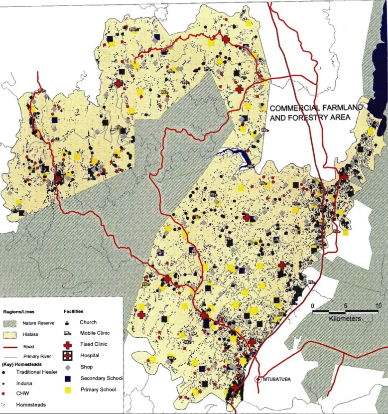 Figure  2.2: Map of all  facilities  and homesteads mapped in Hlabisa 