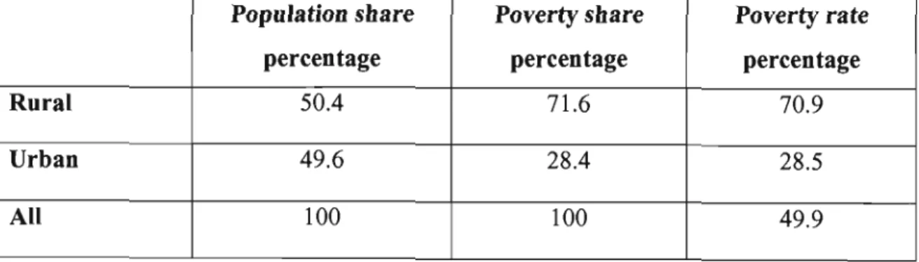 Table 1.3:  Distribution of poor individuals by rural/urban classification 
