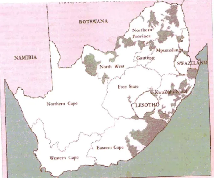 Figure 1.1:  Republic of South Africa - former 'bantustans' 