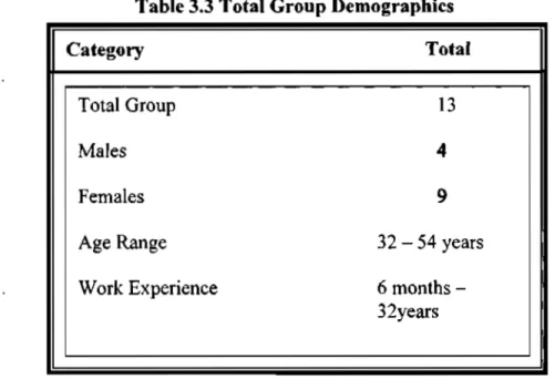 Table 3.3 Total Group Demographics 