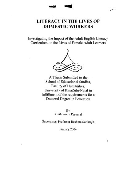 Literacy in the lives of domestic workers : investigating the impact of ...