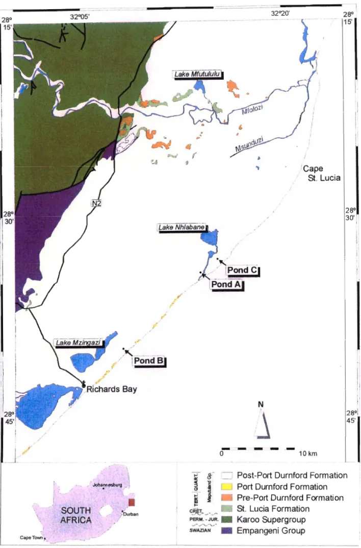 Fig. 2.2.1 Geologic map of the study area indicating sampling points.