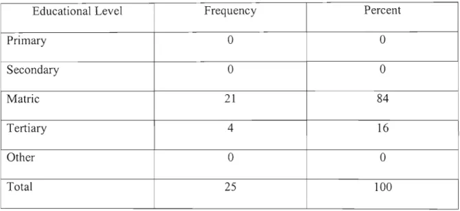 Table 3: Level of Education of respondents (N=25)