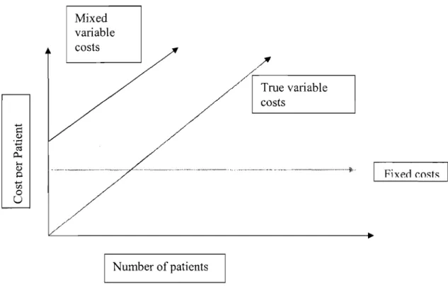 FIGURE 2.4 GRAPH OF FIXED, TRUE VARIABLE AND MIXED VARIABLE COSTS