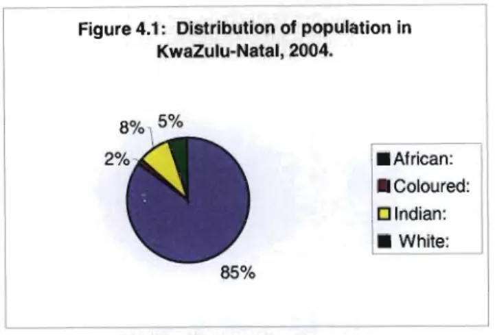 Figure 4.1:  Distribution of population in  KwaZulu-Natal, 2004. 