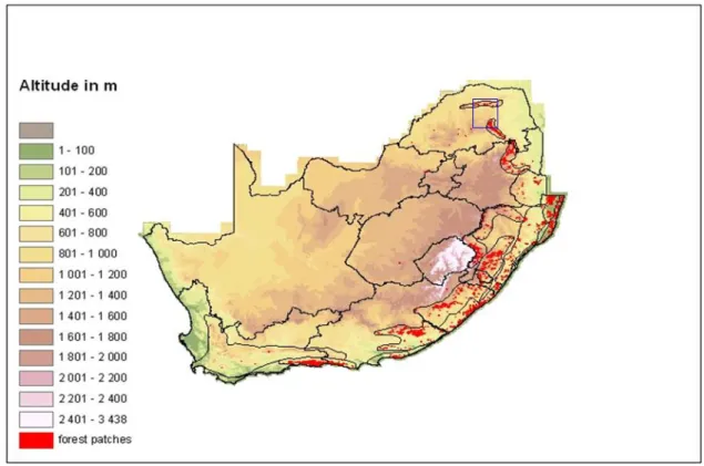 Figure 1.1: Altitudinal distribution of South African forests (from von Maltitz et al