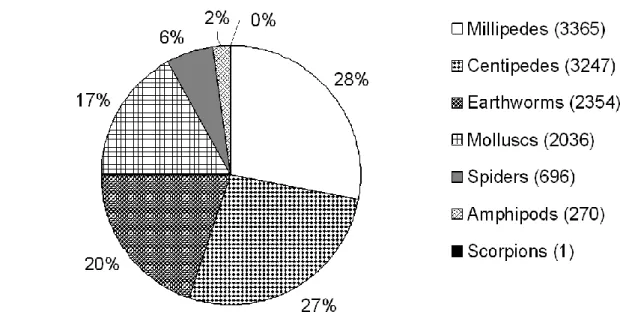 Figure 3.1:  Sampling frequency of target  groups  in  Limpopo Province forests, expressed  as  the  percentage  of  the  total  number  of  indigenous  target  group  individuals  sampled  (parentheses indicate the number of individuals sampled)