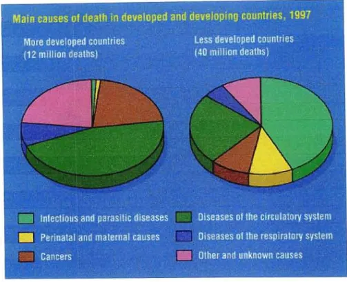 Figure 4.1:  Main causes of death for developed and developing countries for  1997 (Eaton, 2003)