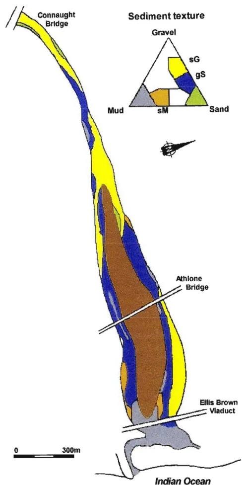 Fig 2.3: The major sediment classes of the Mgeni River Estuary. (Adapted from