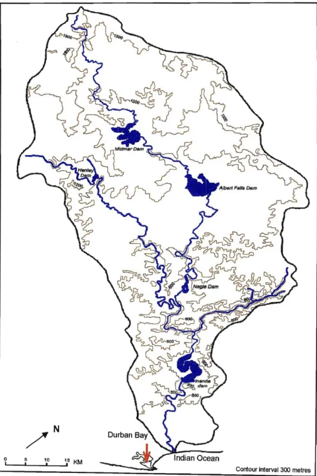 Fig 2.4: The topography of the Mgeni River catchment. (Moleko after Cooper, 1998.)