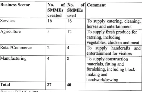 Table 6.4:  SMMEs to be created 