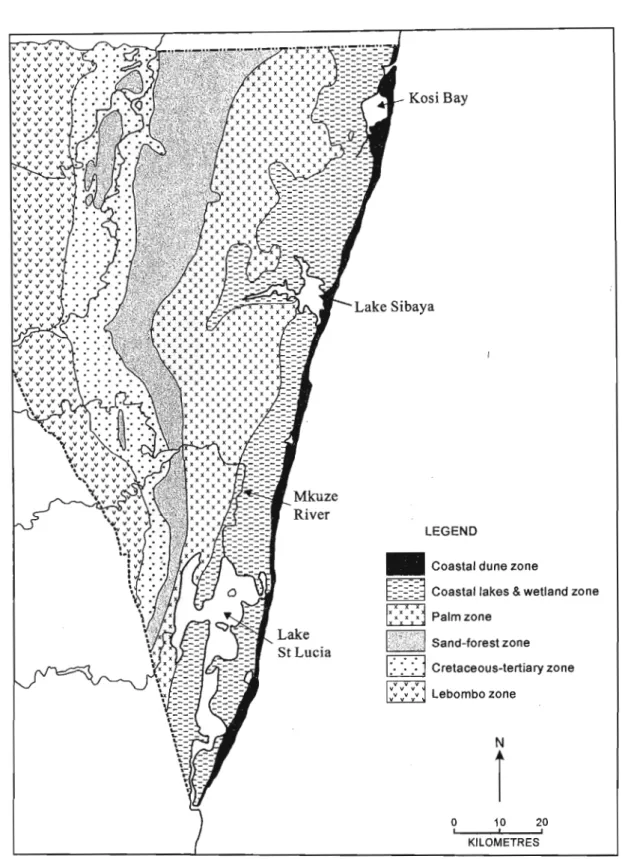 Figure 3.3 Vegetation zones of the Maputaland Coastal Plain (adapted from Watkeys et al., 1993).