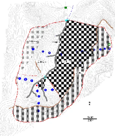 Figure 3.9    Zones of similar flow pathway zones, Weatherley. The Zone      numbers refer to descriptions in Table 3.3 (Lorentz et al., 2003) 