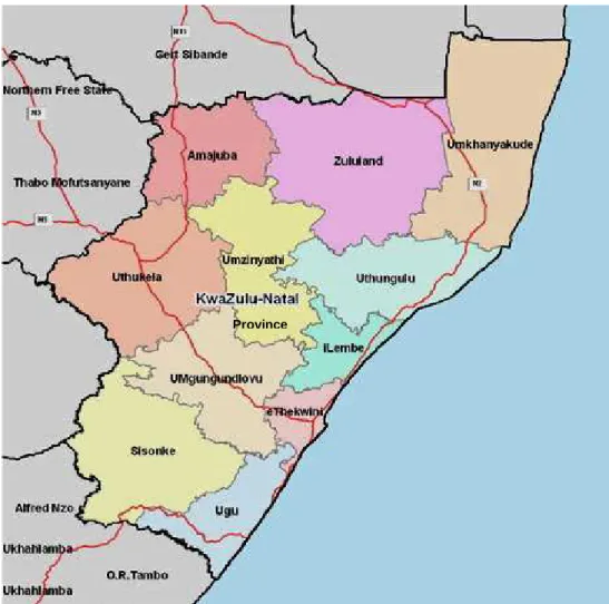 Figure 3.1: Map of municipal districts in KwaZulu-Natal, 2007  Source: Environmental, Planning and Development Consultants (2007)
